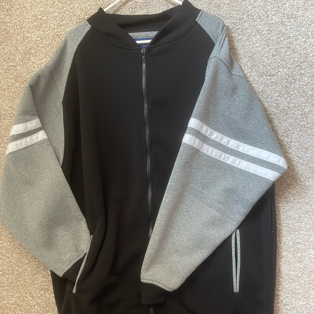 Men’s Royal Blue Black Gray Zip Up Sweatshirt Size 4XL